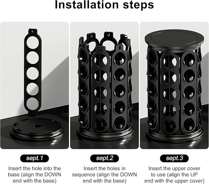 K Cup Holder, Coffee Pod Carousel Organizer K Cup Stand, Compatible with 40 Keurig K-Cup Pods, Large Compacity Coffee Capsule Holder, Home or Office Kitchen Counter Organize(Black)