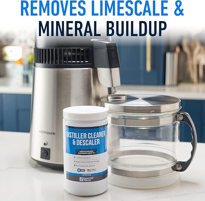 Essential Values Distiller Cleaner Descaler - 2 LBS Water Distiller Cleaner - Citric Acid for Cleaning Powder for Distilling Machines, Kettles - Remove Limescale & Mineral Buildup
