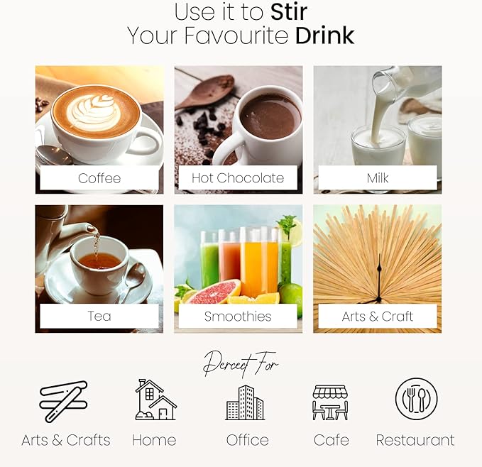 Coffee Stirrers Disposable Wooden Coffee Stir Sticks - Round-End Birchwood 5.5 Inches Large Wooden Stir Sticks - Pack of 500 Wood Stir Sticks, Coffee Sticks, Stirrers