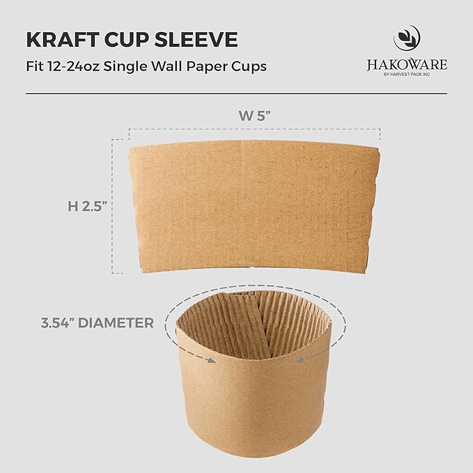 [850 COUNT]Harvest Pack Coffee Sleeves, Disposable Corrugated Brown Kraft Durable Paper Cup Sleeves, Fits 12/16/20/24 oz Cups, Recyclable Cup Sleeve Holder, Hand Protector for Coffee, Tea or Hot Drink