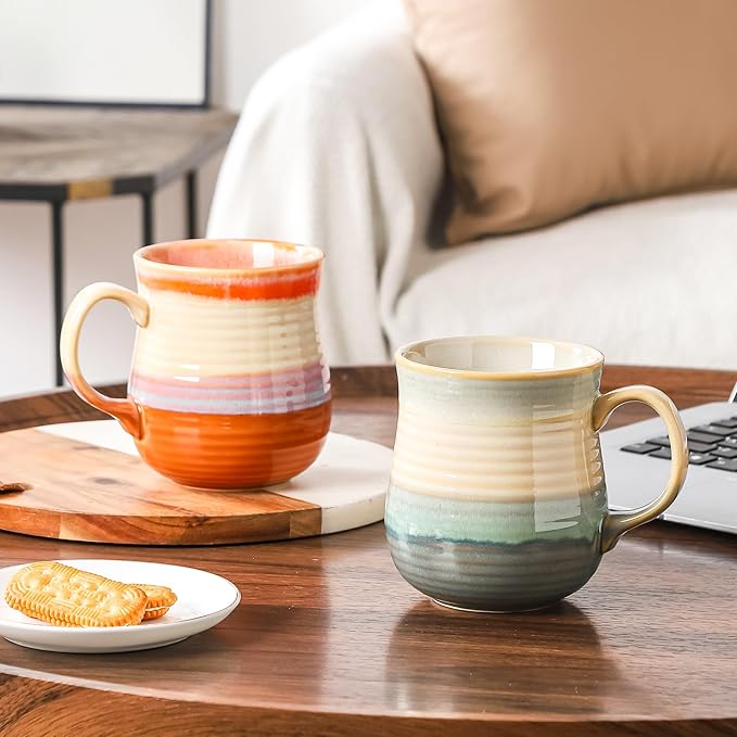 21 oz Large Ceramic Coffee Mugs, Pottery Mug Handmade, Ceramic Tea Cups with Handle for Office and Home, Dishwasher and Microwave Safe (Orange)