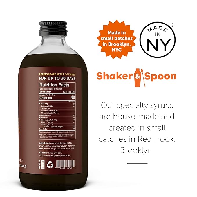 Shaker & Spoon Spiced Coffee Syrup, 16oz Syrup for Drinks, Coffee Syrups, Cocktail Mixers, Mocktails, Non Alcoholic Drinks