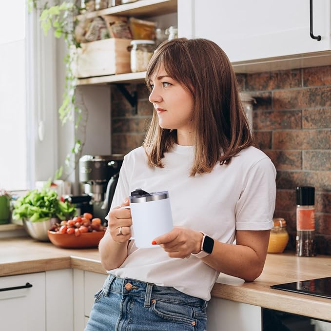 Volhoply 12oz Insulated Leakproof Coffee Mug with Sliding & Straw Lid Bulk 4 Pack,Double Wall Vacuum Stainless Steel Travel Tumbler Cup with Handle,Camping Mugs Mugs Keep Cold/Hot(Assorted,4 Set)