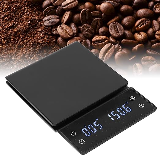 Coffee Scale with Timer, 0.1g Precision Digital Kitchen Scale with LED Touch Screen for Baking Cooking Grams Ounces Milliliters