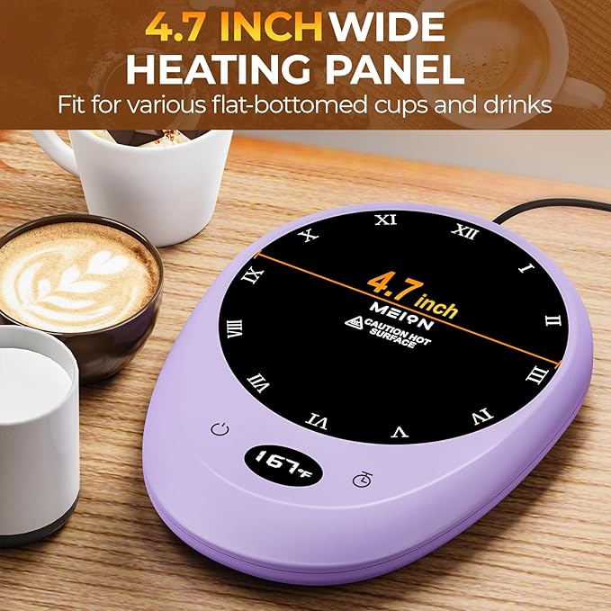 MEION Coffee Mug Warmer for Desk, Coffee Cup Warmer, 4 Temp Settings & 1-12H Timer, Coffee Warmer with Auto Shut Off Smart Gravity Sensor, Beverage & Candle Warmer Coffee Gifts Accessories (Lavender)
