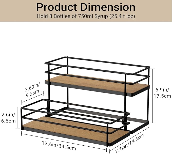 THYGIFTREE Coffee Syrup Rack Organizer 8 Bottle Syrup Holder Stand 2-Tier Syrup Storage Shelves Wine Rack for Kitchen Coffee Bar Station