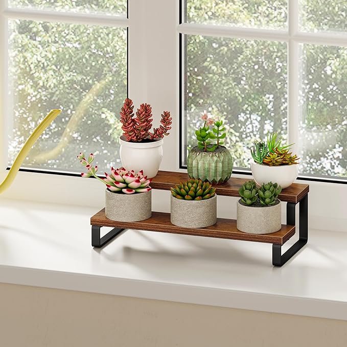 Giikin 2 Tier Display Riser Stand, Wooden Display Stand Perfume Organizer Stand Cupcake Stand Holder, Tiered Display Stand Risers Display Shelf for Home and Shop