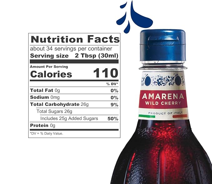 Fabbri Flavoring Syrup, Amarena Cherry, Made in Italy, 33.8 Ounce (1 Liter)