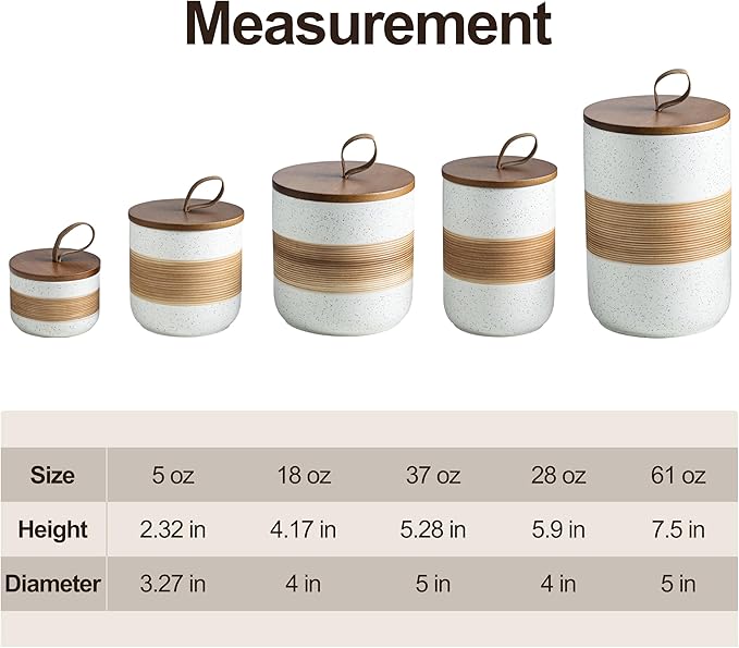 Small Ceramic Jar with Lid, Coffee Container Canister Kitchen Food Storage Jars for Spice Sugar Tea Bag, Stackable Decorative Jars for Countertop, White & 5 fl.oz