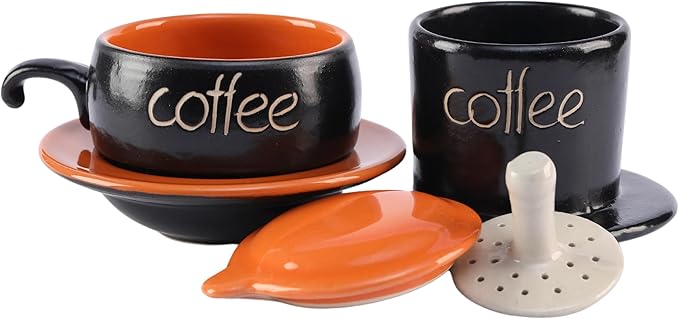 Birdee Ceramic Phin Filter - Orange Small Dripping Ceramic Coffee Phin Filter for Ground Coffee - Portable Camping Coffee Maker - Easy to Use Coffee Drip Filter - Gift for coffee lovers