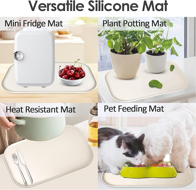 Silicone Coffee Maker Mat with Lip, 17.4'' x 10.6'' Heavy Duty Coffee Maker Mat for Countertops, Coffee Tray Fit Under Coffee Machine Appliance Automatic Machines Espresso Accessory, Cream White