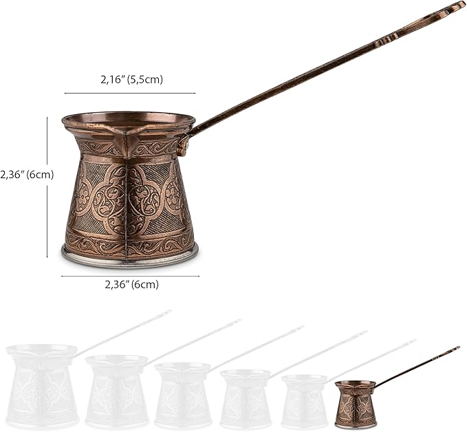 Alisveristime Authentic Turkish Coffee Pot, Handmade Cezve/Ibrik, Multiple Sizes and Colors Available - Enhance Your Coffee Experience Now! (Antique Brown, 1 Cup)