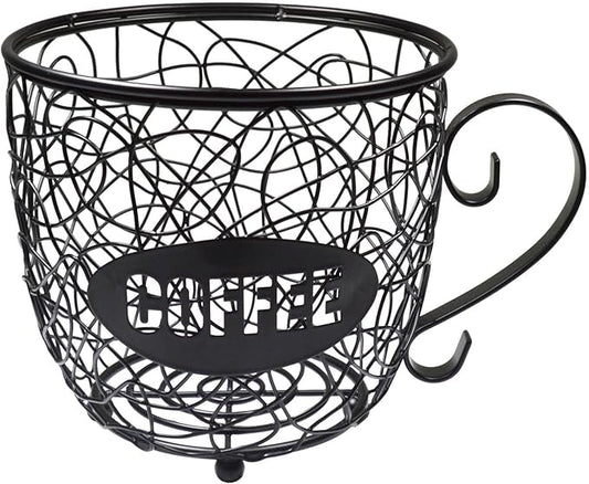 Coffee Pod Holder Large Capacity K Cup Holder, Multiuse Coffee Station Organizer, Espresso Capsule Storage, Wire Basket for food for Coffee Bar Counter, Black