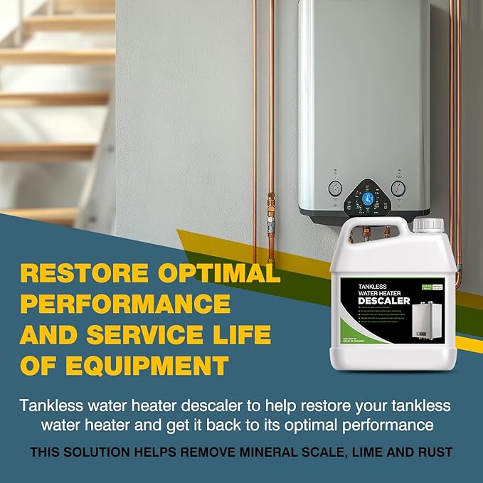 Tankless Water Heater Descaler - Quart (32 oz) Premium Descaler for Tankless Water Heater Systems, Restores Heating Efficiency, Easy Use