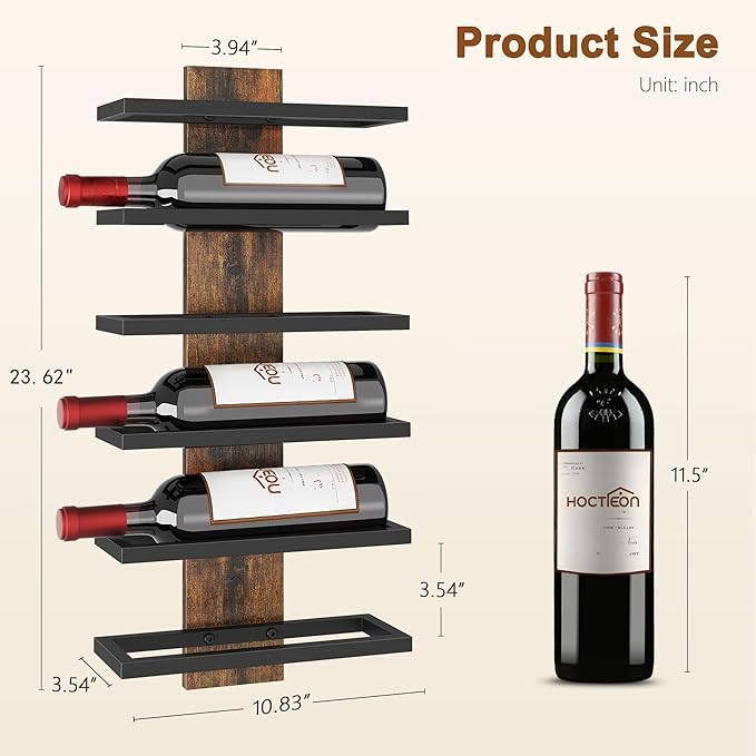 Hoctieon 6 Tier Wall Mount Wine Rack, Wall Mounted Wine Bottle Racks for Display and Storage, Hanging Bottle Holder for Living Room, Dining Room, Bar, Wine Cellar, Rustic Brown