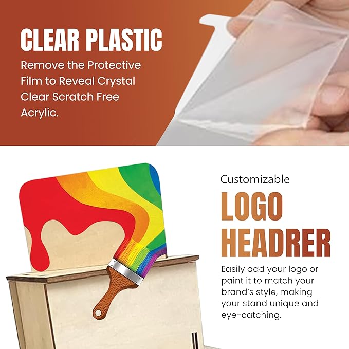 Rotating Greeting Card Display Stand, 1 Tier Wooden Organizer, 4-Sided Display Rack 360 Degree Spinning Multi-Pocket Display for Coasters, Stickers, Retail, Showcase, Tradeshow, 12.5”H (Natural)