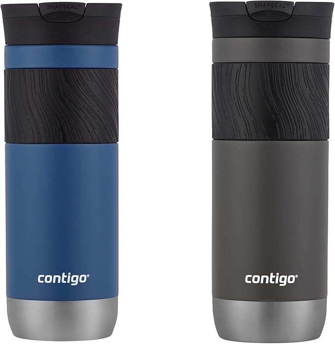Contigo Byron Vacuum-Insulated Stainless Steel Travel Mug with Leak-Proof Lid, Reusable Coffee Cup or Water Bottle, BPA-Free, 20oz 2-Pack in Sake & Blue Corn Perfect for Hot and Cold Beverages