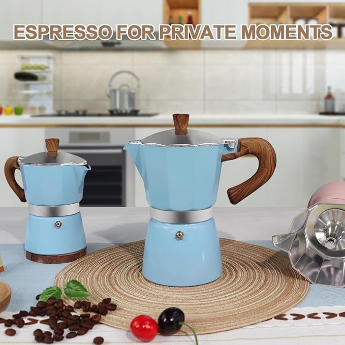 Aluminum 6 Cup 300ml Moka Pot Express Coffee Maker Stovetop Espresso Colorful Coffeemaker Italian Classic Style Brewing Greca Cafe Mocha Machine for Cafeteras Lover Camping Travel and Home Use 10oz