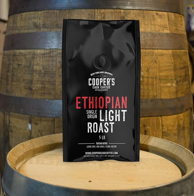 Ethiopian Bold Light Roast Coffee, Gourmet Single-Origin Coffee Beans from Ethiopia, Whole Bean, 5lb Bag