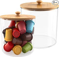 2 Pack Coffee Pod Holder with Bamboo Lid, Clear Coffee Pods Storage Basket Large Capacity K Cup Holder for Kitchen Countertop, Coffee Filter Holder, Cafe Bar Organizer, Office Desktop