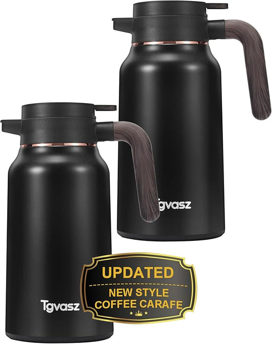 2 PCS Thermal Coffee Carafe 70 oz - 36 Hour Hot Stainless Steel Carafes for Hot Liquids-Insulated Coffee Carafes For Keeping Hot/Cold Coffee, Tea, Water, Drink Dispenser for Parties(Black/Black)