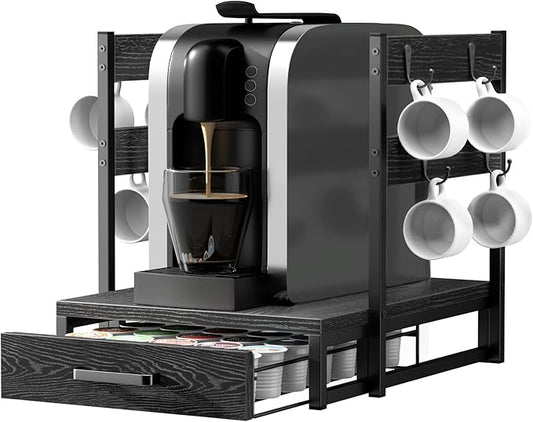 Evermagin Coffee Pod Drawer for K Cup, 35 Pods K-Cup Holder Organizer with Cup Holder, Durable Coffee Maker Stand with Storage Drawer, Black