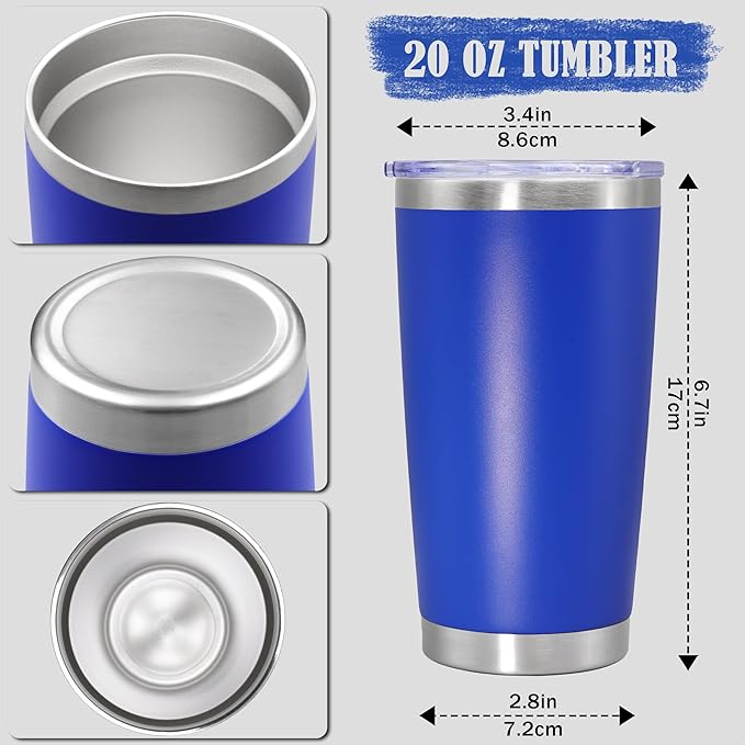 20 oz Tumbler Coffee Travel Tumblers Bulk with Lid Stainless Steel Double Wall Vacuum Insulated Mug Powder Coated Cups fit Car Cupholder for Hot and Cold - Dark Blue, 4Pack