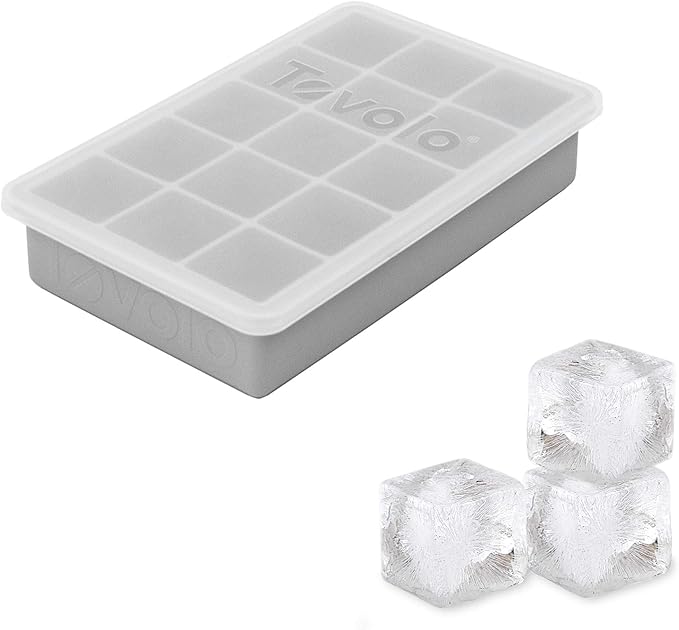 Tovolo Silicone Ice Cube Tray with Lid for Freezer Oyster Gray, Dishwasher Safe BPA Free Silicone Ice Cube Mold Tray with Cover, Easy Release 1 Inch Ice Cube for Coffee Cocktails Bourbon Whiskey
