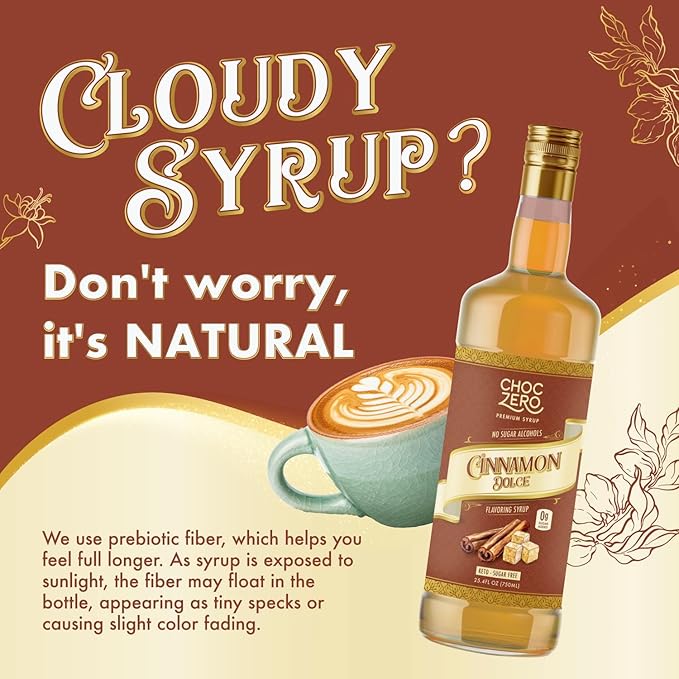 ChocZero Sugar Free Coffee Syrup, Cinnamon Dolce Flavor, Simple Syrup Drink Mix, Brown Sugar Latte, Protein Shakes & Baking, Gluten Free, All Natural, 25.4 Ounces (Pack of 1)
