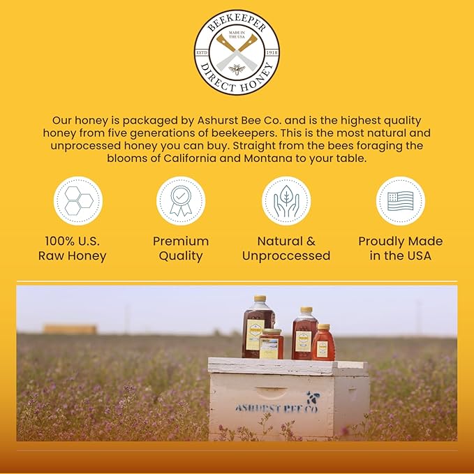 Beekeeper Direct Raw Unfiltered Honey - Real Raw Desert Flower Honey - All Natural Non-GMO Pure Gourmet Honey - Local California Sonora Desert Blossom Honey (5lbs Squeeze Bottle)