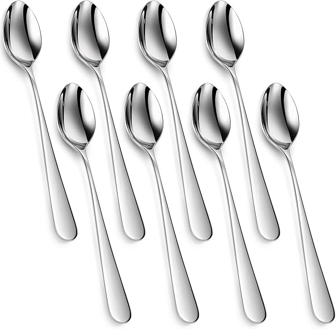 KEAWELL Premium 8-Piece Louise Long Handle Spoons, 18/10 Stainless Steel, Brilliant Mirror Finish, Ideal for Coffee, Cocktails, and Beverages, Dishwasher Safe (7.5 inch, 8)