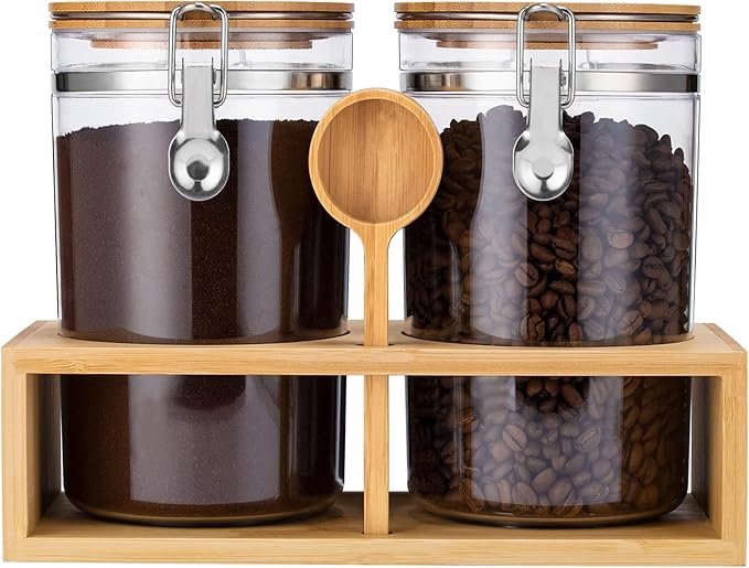 Yangbaga Coffee Container for Ground Coffee,2×58OZ Storage Containers with Shelf & Scoop,Plastics Airtight Coffee Canisters for Ground Coffee Bean,Food Storage Jars for Kitchen,Nuts,Tea,Sugar