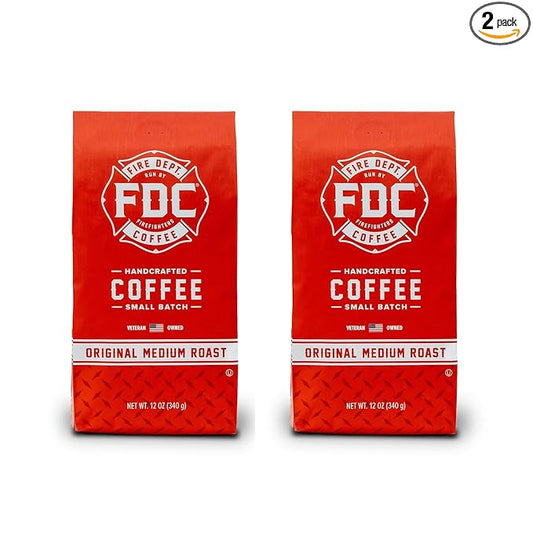 Fire Department Coffee - Gives Back to Firefighters - Original Medium Roast Ground Coffee - Balanced & Smooth - Roasted in the USA - Veteran Owned (12 oz, Pack of 2)