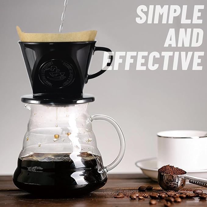 Melamine Pour Over Coffee Maker with 3 Drip Holes, Pour Over Coffee Dripper For Camping, Home, Café, Size 02 (Black)