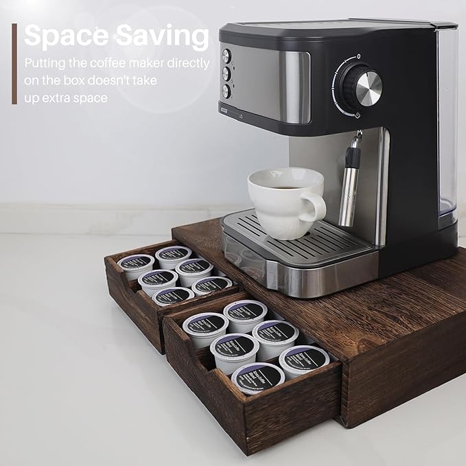 HTB K Cup Holder Compatible with K Cups,Coffee Pod Holder Holds Up 30 Cups,K Cup Organizer Storage Drawer (Wood-b)