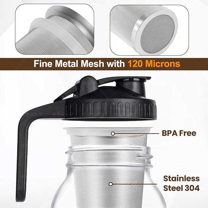 2 PCS Cold Brew Coffee Filter, 304 Stainless Steel Food Grade, Coffee Maker, Tea Maker,Water Filter, Ultra Fine Mesh, Wide Mouth Mason Jar 32oz