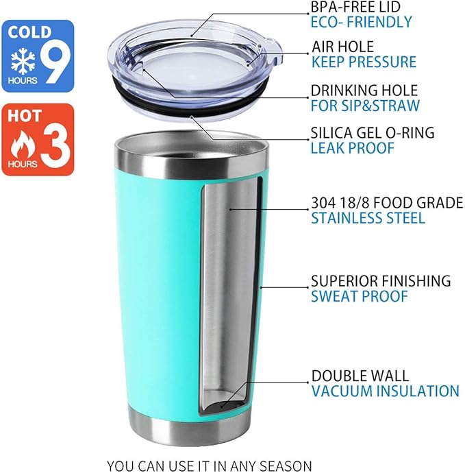 HASLE OUTFITTERS 20oz Tumblers Bulk Stainless Steel Cup with Lid Double Wall Vacuum Insulated Coffee Mug for Cold & Hot Drinks 1 Pack, Light Blue