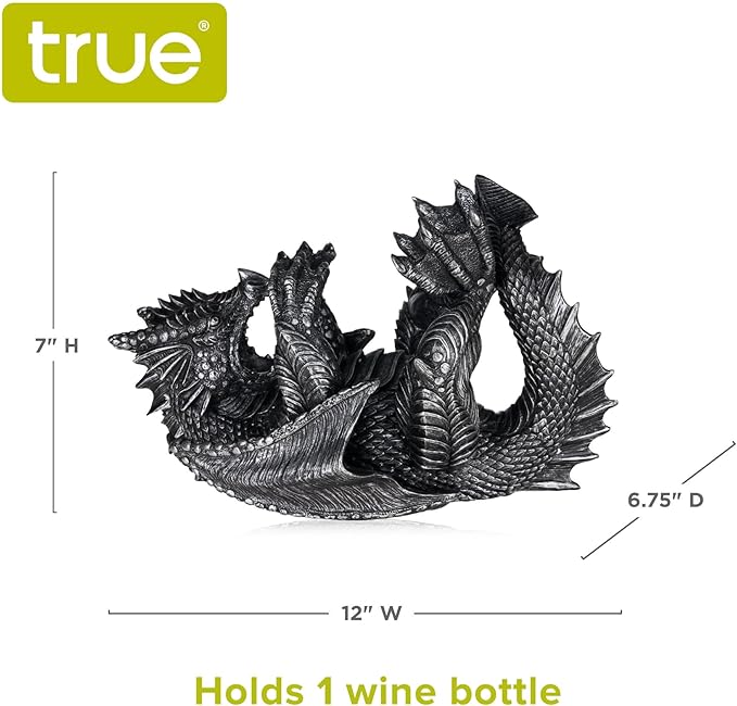 True 10143 Polyresin Dragon Wine Bottle Holder Decorative, Single Wine Bottle Holder, Wine Holder Stand, Wine Bar, Wine Decor, Set of 1, Black