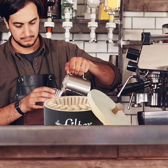 Coffee Filter Holder, Wood Coffee Filters Storage Container with Anti-slip Lid Farmhouse Coffee Filter Basket Coffee Station Organizer Coffee Bar Accessories for Home Office Coffee Countertop Decor