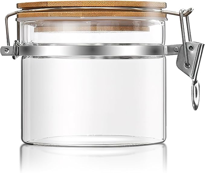 18 oz/550 ml Glass Storage Canister with Airtight Bamboo Lid, Small Clear Decorative Container Jar for Coffee Spice Candy Salt Tea Cookie Condiment Pepper Sugar Overnight Oatmeal Snacks