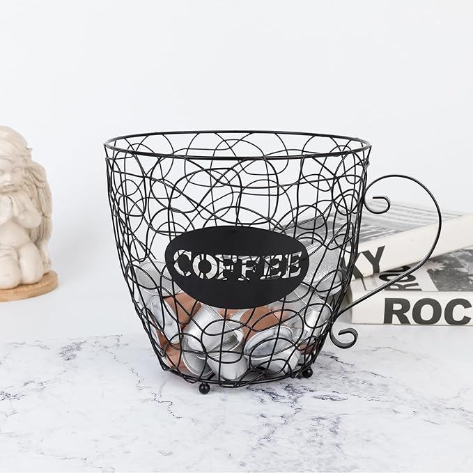 Coffee Pod Holder, Super Large Capacity Capsule Basket for KCup, XL Metal K Cup Storage,Coffee Bar Organizer for Kitchen Dinning Room Office Home Cafe Hotel (Black)