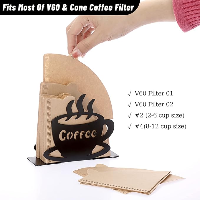 ELLDOO Coffee Filter Holder, Metal Wall Mounted Cone Coffee Filter Storage, Pour Over Coffee Filter Stand Paper Dispenser Rack for Cafe Kitchen Office, Art Decor Coffee Station Accessories