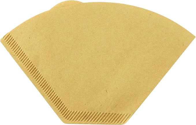 Brown cone-shaped unbleached disposable coffee filter with textured edges
