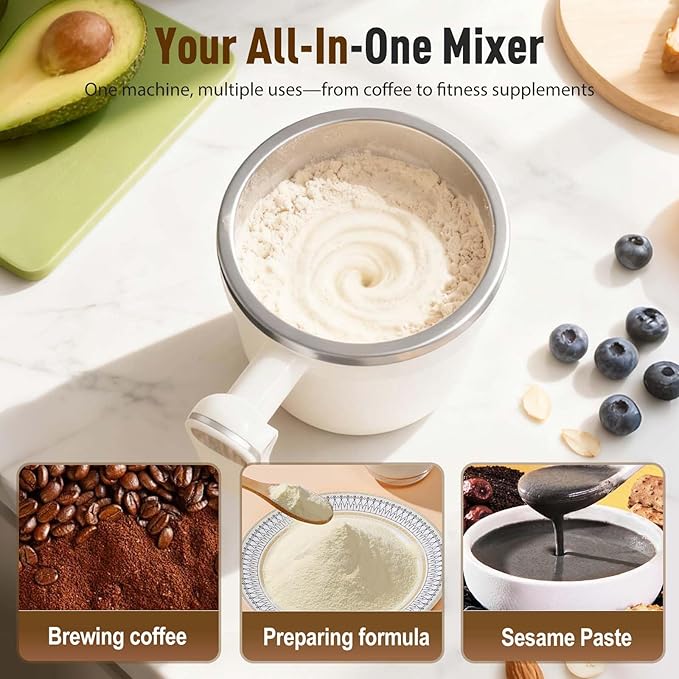 KAMOJI Magnetic Automatic Self-Stirring Coffee Mug, 2026 New Automatic Magnetic Stirring Coffee Mug for Office School, Upgrade Stainless Steel Travel Cup Magnetic Stirring Cup (White)