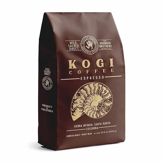 The Younger Brothers Trading Co. Kogi Coffee | Indigenous Wild Grown Whole Bean | Ethically Sourced Single Origin Colombian Coffee | Kogi Espresso Roast (1kg / 35.2oz bag)