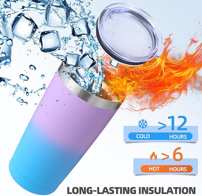 Volhoply 20oz Stainless Steel Tumbler with Lid and Straw,Double Wall Insulated Travel Iced Coffee Mug Fits Cup holder,Powder Coated Cups for Hot and Cold Drinks,Gifts for Women Men（lavender,1 Set）