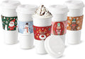 Fit Meal Prep 50 Pack 24 oz Christmas Disposable Coffee Cups with Lids, Sleeves, Leak-Proof To Go Coffee Cups with Lids, Durable Holiday Hot Paper Cups for Home, Office, Party, Business