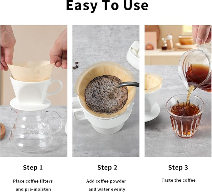 Mongdio Pour Over Coffee Maker, Ceramic Pour Over Dripper, Coffee Pour Over with 3 Holes Flat Bottom, Coffee Accessories for Home, Size 02 White