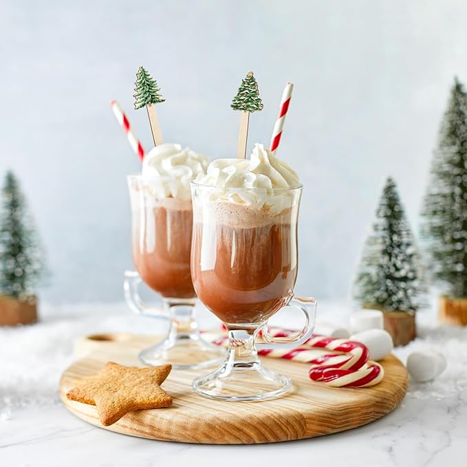 120Pcs Christmas Coffee Stirrers Disposable Stir Sticks Watercolor Xmas Tree Wooden Drink Stirrer for Hot Chocolate Milkshake Restaurant Home Office