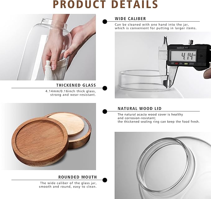 MOLFUJ 2000ML 66FL Oz Glass Storage Container with Wood Lid Large Decorative Organizer Bottle Canister Pantry Jar with Air Tight Wooden Lid for Food Coffee Candy Cereal Rice Flour Pop Spaghetti